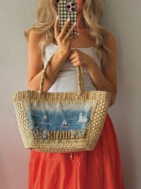 vintage embroidered sea straw bag